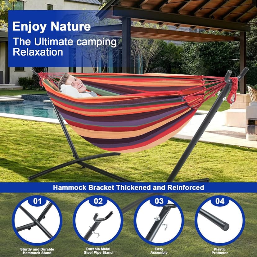 Hammock Stand Adjustable, Portable Hammock Stand Heavy-Duty Anti-Slip, 440-Pound Capacity for Garden Patio Men Backyard Women Children, Black