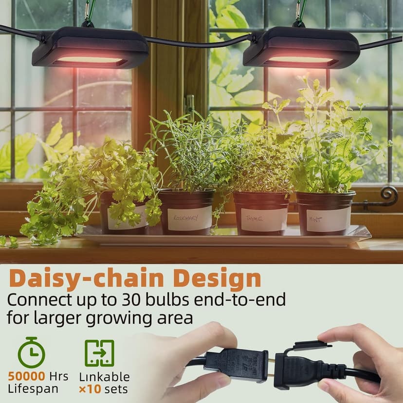 Owleye 12FT Outdoor Grow Lights LED String Plant Light, IP65 Waterproof, Full Spectrum, 120V, ETL Listed, 33.89 umol/s, Linkable Grow Light for Greenhouse & Outdoor Garden & Raised Bed (3-Bulbs)
