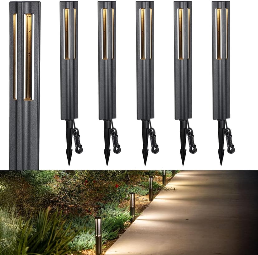 LEONLITE Low Voltage Path Lights, 3W LED Landscape Pathway Lights, Outdoor Landscape Lighting for Driveway, Garden, Aluminum, 12-24V AC/DC, ETL, IP65 Waterproof, 3000K Warm White, Black, Pack of 6