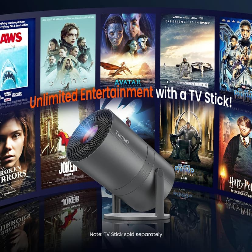 [Two-Way Bluetooth 5.2] Mini Portable Projector 4K 1080P Supported Projection, Tecaki Movie Projector with 180°Rotatable Stand Auto Keystone Correction Long Lens Life for Home Theater, Outdoor Party