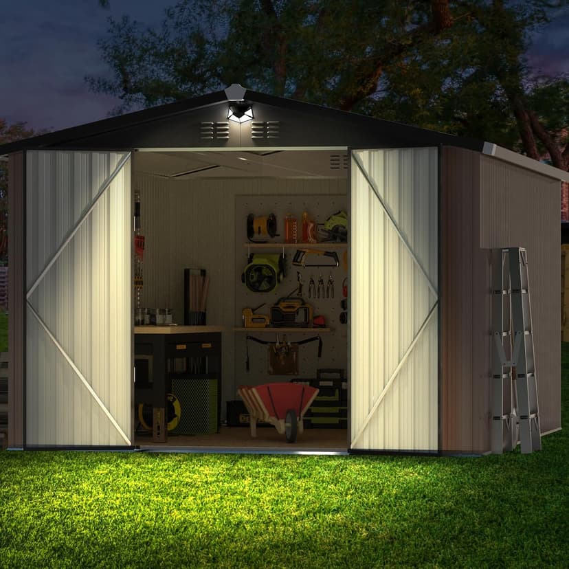 Metal Storage Shed,Outdoor Storage Building 10x12,Large Backyard Shed with Lockable Doors,Waterproof Outside Storage Sheds