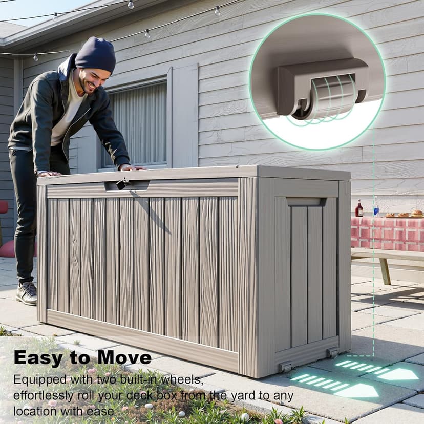 ROJIK Outdoor Storage Housing Deck Box - Waterproof Patio Furniture, Garden Tools, Cushions, Pool Accessories Storage Bench with Lockable Lid and Side Handles (Grey 75 Gal)