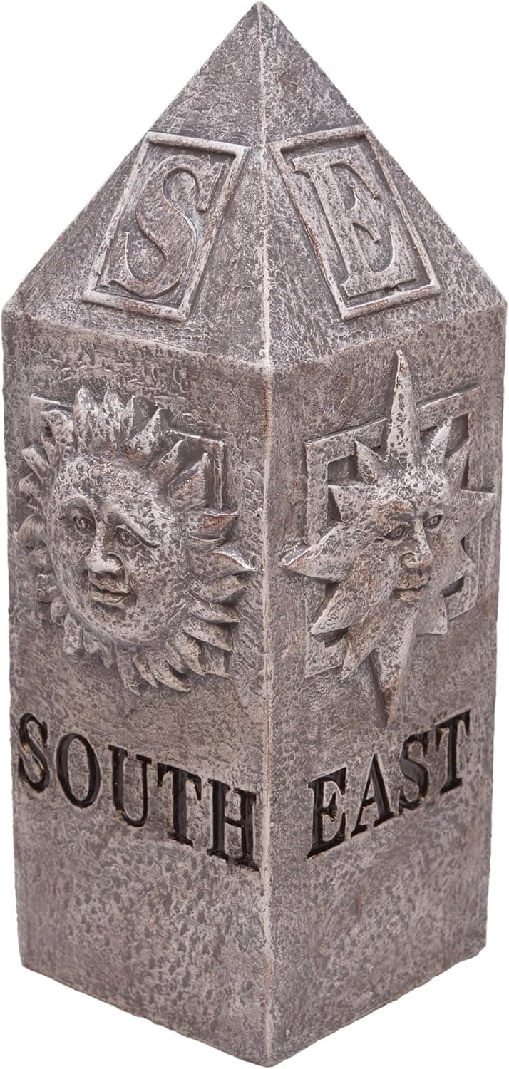 Mark Feldstein & Associates Sun and Moon Celestial Compass Resin Stone Look Outdoor Garden Pillar, 13 Inch