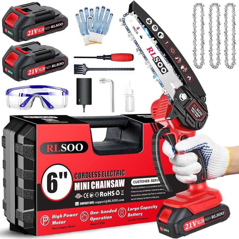 Mini Chainsaw, 6 Inch Mini Chainsaw Cordless, 2024 Upgraded Portable Handheld Small Chain saw for Wood Cutting, Tree Trimming, Courtyard, Household, and Garden (Includes 2 Batteries and 3 Chains)