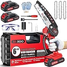 Mini Chainsaw, 6 Inch Mini Chainsaw Cordless, 2024 Upgraded Portable Handheld Small Chain saw for Wood Cutting, Tree Trimming, Courtyard, Household, and Garden (Includes 2 Batteries and 3 Chains)