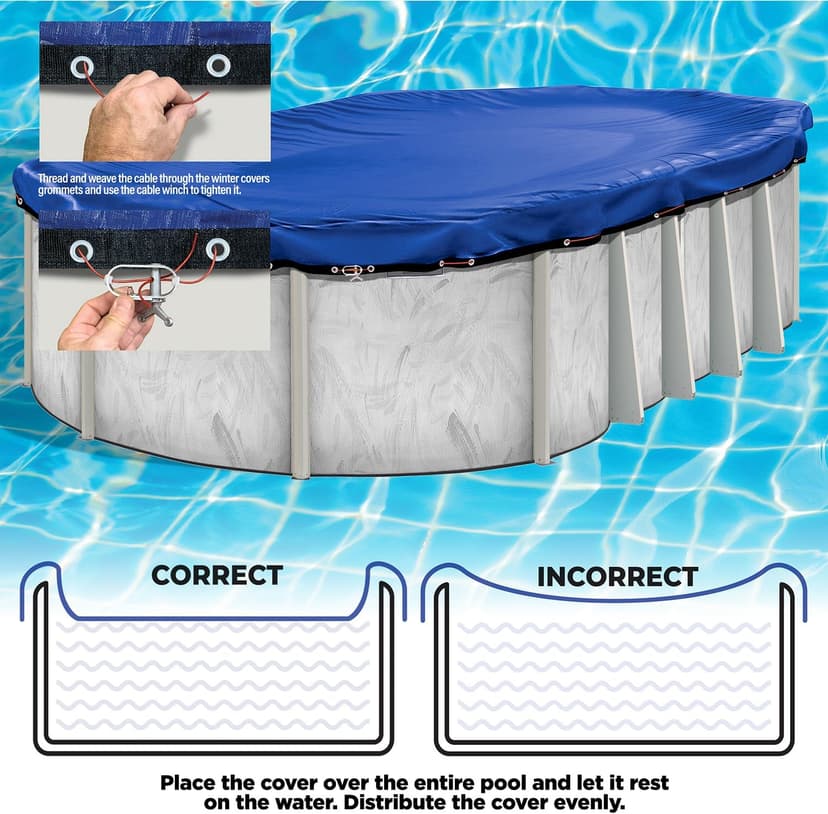 Premium Heavy-Duty Winter Pool Cover - Royal Blue, Extra Thick and Durable, Tear-Proof, UV-Resistant, Reinforced Edges, Easy Install, All-Season Protection for 18-ft x 34-ft Oval Above Ground Pools