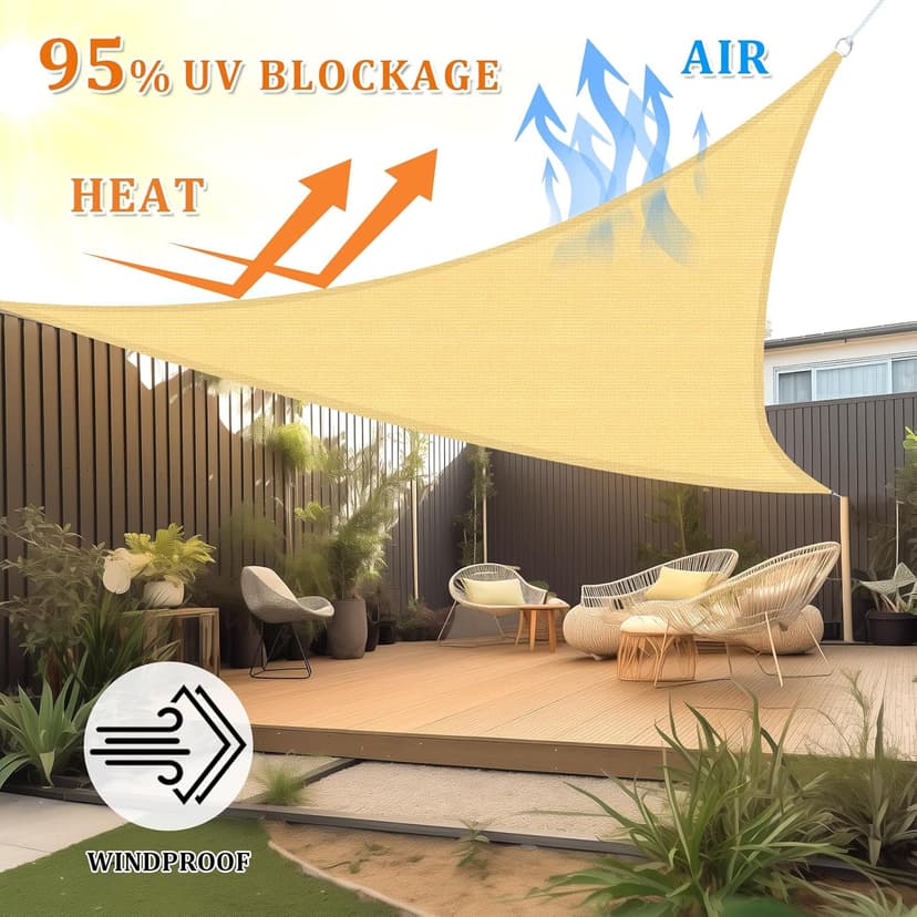 Shade&Beyond Triangle Sun Shade Sail 16'X16'X16' Permeable Canopy Sand for Patio Garden Yard Deck Pergola (We Make Custom Size)
