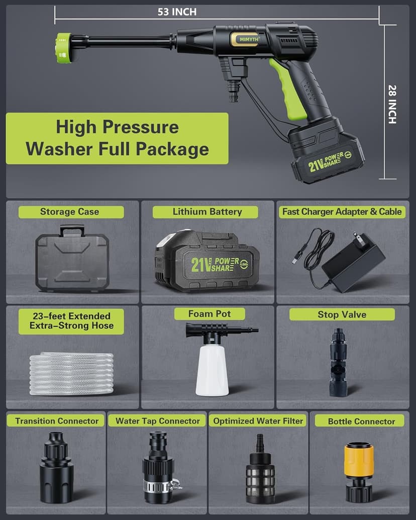 Cordless Pressure Washer Battery Powered; 990 PSI Cordless Power Washer with 4.0Ah Battery&Charger & 6-in-1 Nozzle; Portable Power Washer Cordless for Home; Battery Pressure Washer for Car Wash, Yard