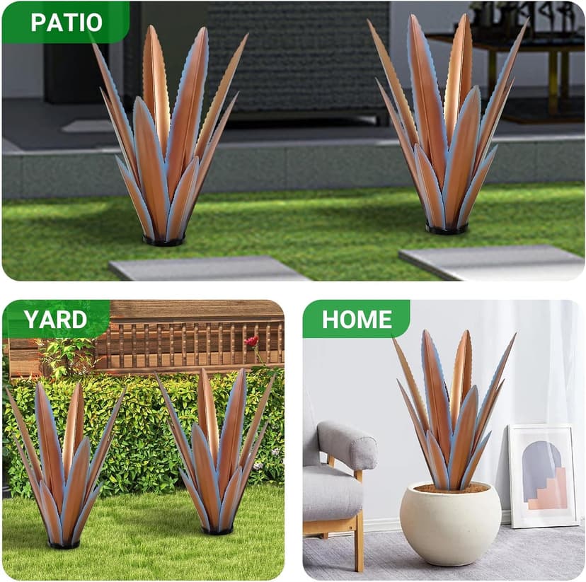 24'' Metal Agave Plant Art Yard Solar Garden Decor, Large Tequila Rustic Sculpture Statue Outdoor Decorations with Solar Light, Courtyard Yard Ornament, Tequila Rustic Country Sculpture for Patio Lawn