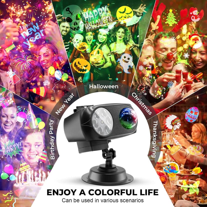 Halloween Christmas Projector Lights Outdoor Waterproof,15W Brighter HD Ocean Wave Effect,12 Slides 96 No Fade Pictures for Thanksgiving,New Year LED Projector Decoration