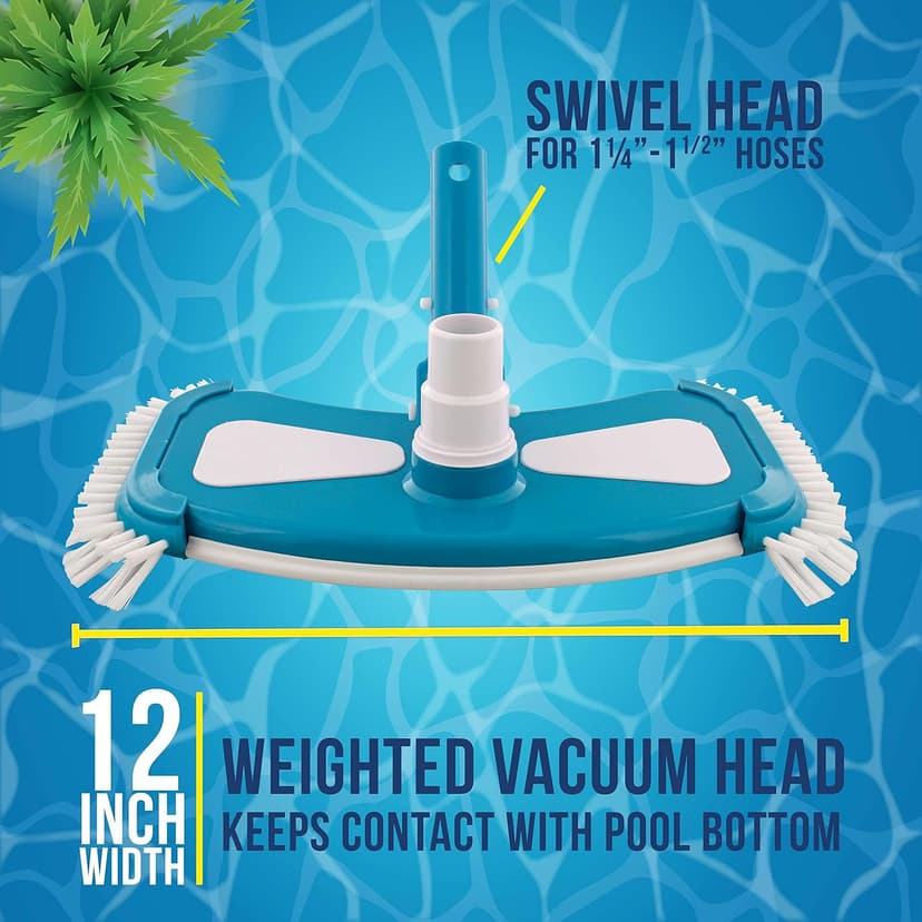 U.S. Pool Supply 12" Deluxe Weighted Butterfly Pool Vacuum Head with Side Brushes, Swivel Hose Connection, Pole Handle - Clean Debris Above Ground & In-Ground Swimming Pools, Spas – Vinyl Liner Safe