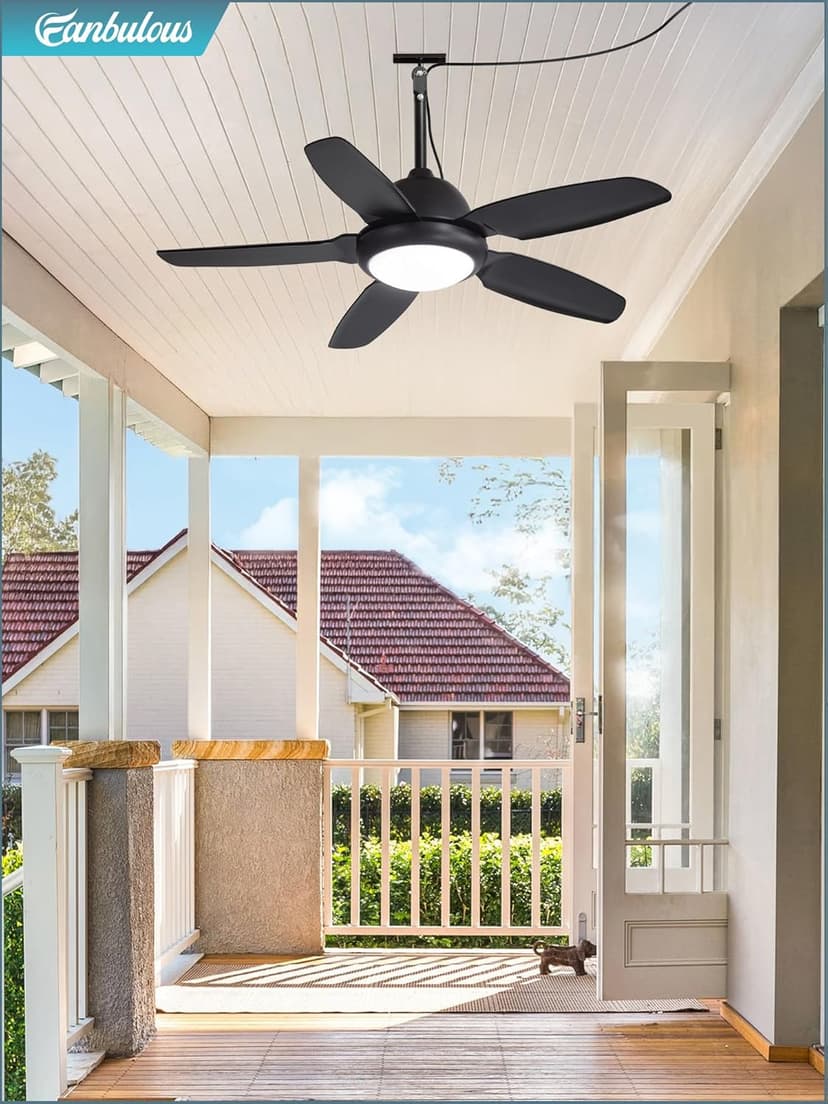 42 Inch Waterproof Outdoor Ceiling Fan with Lights and Remote,IP65 Hanging Gazebo Fan with 3CCT 6-Speed DC Motor,Black Wet Rated Plug in Ceiling Fan with Cord for Patios Porch Pergola