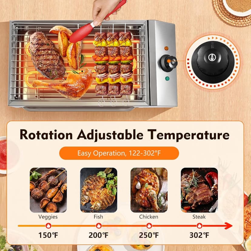 110V 1800W Commercial Electric Grill Portable Barbecue Oven Stainless Steel BBQ Grill Countertop Flat Top Electric Grill for Indoor Restaurant Outdoor Camping Party Sliver