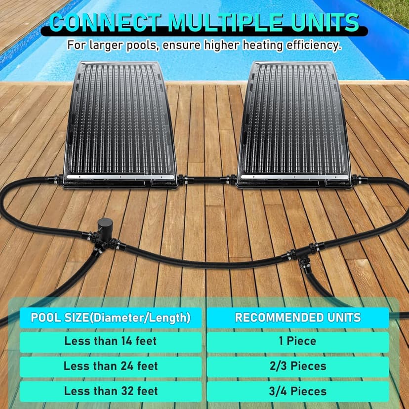 Upgraded 2Set Solar Pool Heaters, Solar Pool Heater for Above Ground Pool, Thickened Panel 113x69 cm, Solar Pool Heater for Pools, Includes 4 Adapters, 4 Hoses & Clamps, 4 Plumbers Tapes