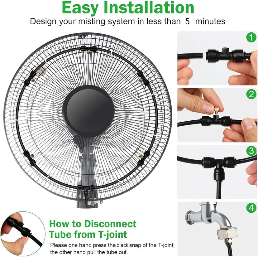 SUNHE YHK Fan Misting Kit, Outdoor Misters Cooling System with 19.36FT Hose + 5 Brass Nozzles + Brass Adapter(3/4") for Cooling Patio Garden Greenhouse Breeze, Connect to Any Outdoor Fan