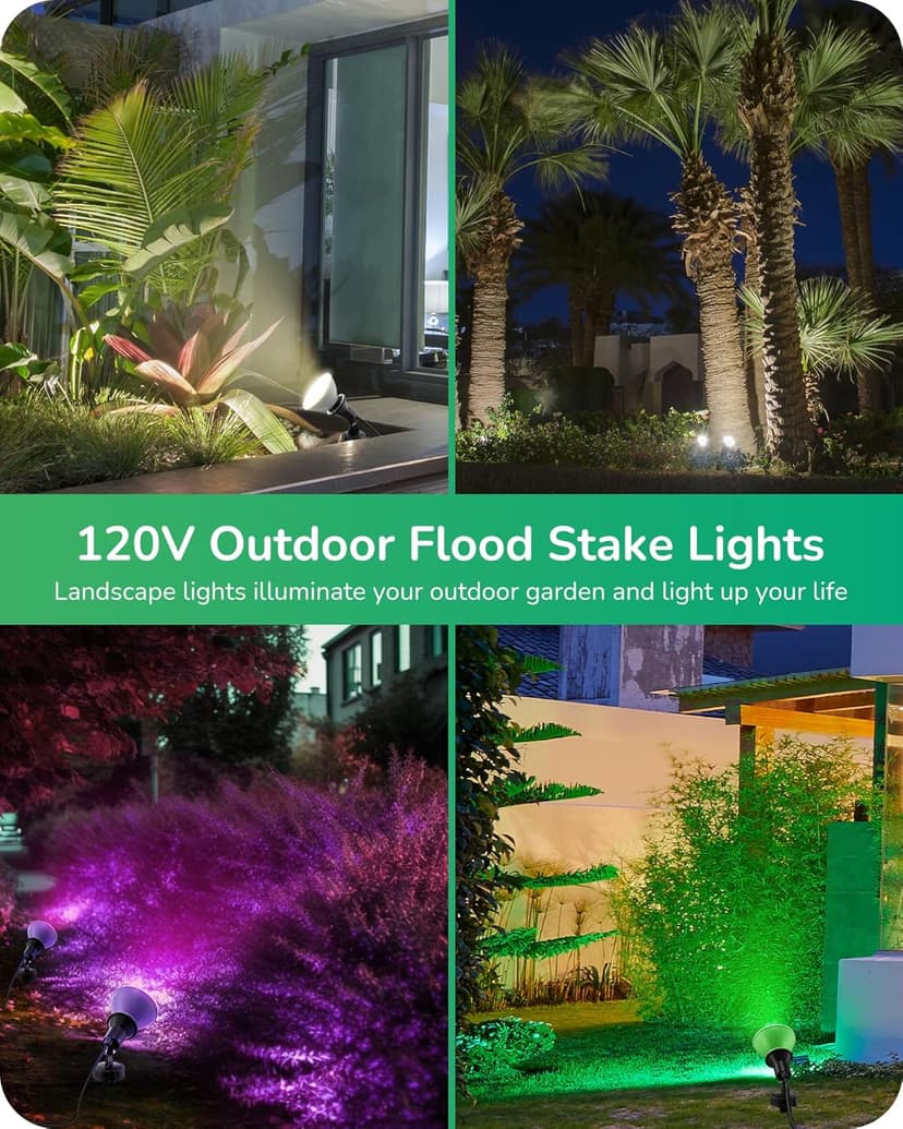 EDISHINE 120V Spotlights Outdoor, Plug in Outdoor Flood Stake Lights, Waterproof Landscape Lights Socket, 6FT Extension Cord, E26 Base,180° Adjustable Head, UL Listed, 2 Pack