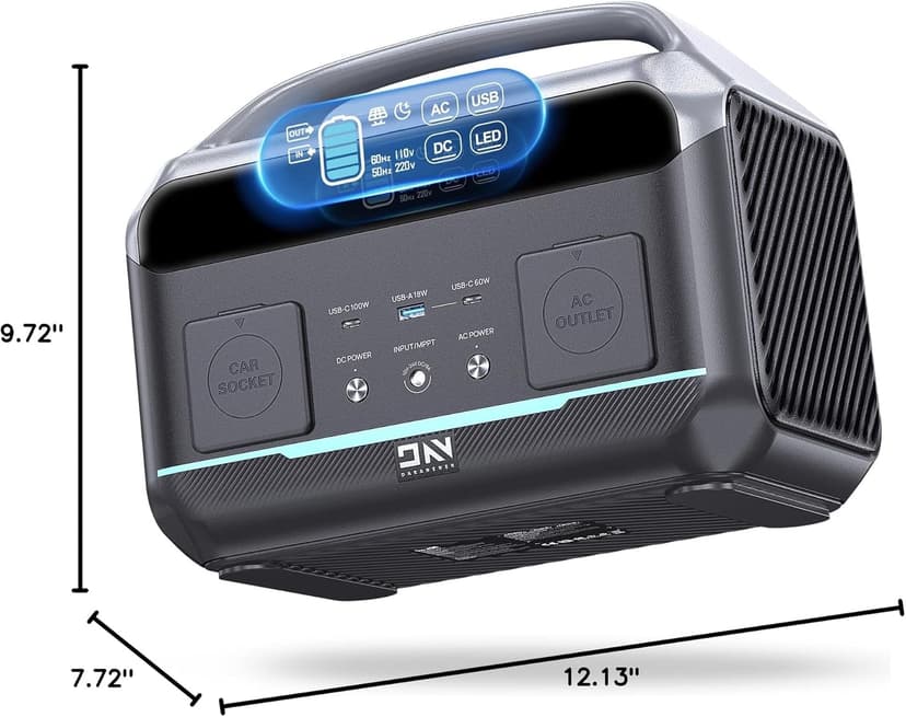 Portable Power Station 600W(Surge 1200W), 576Wh LiFePO4 Battery, <10 MS UPS/ 1 Hour Fast Charging, 100W USB-C Output, Solar Generator for Home Backup, Camping & RVs, Off-grid Power Outage, CPAP