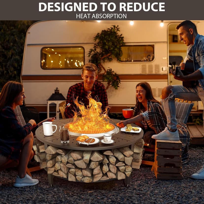 Uniflasy 48" Fire Pit Surround Tabletop for Solo Stove Yukon/Bonfire & Tiki, Powder-Coated Steel Surround Table with Firewood Storage Shelf for Safety & Extra Space, Outdoor Smokeless Fire Pit Table