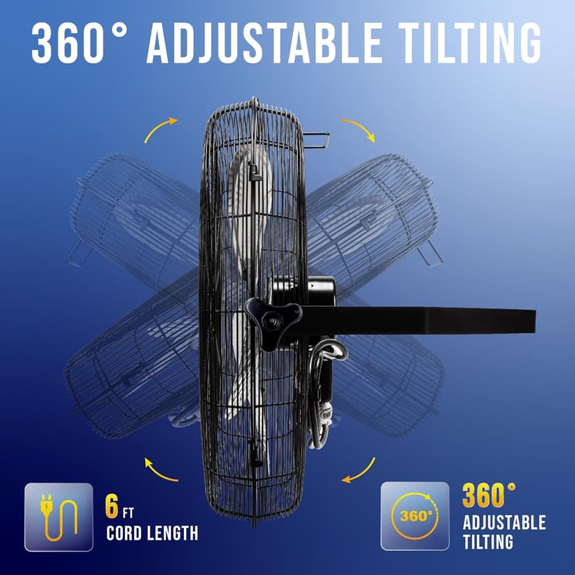 Tornado - 18 Inch High Velocity Industrial Wall Fan with TEAO Enclosure Motor - 4000 CFM - 3 Speed - 6.5 FT Cord - Industrial, Commercial, Residential Use - UL Safety Listed