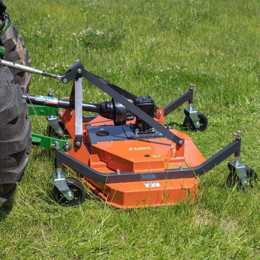 Titan Attachments 3 Point PTO Finish Mower, 60" Cutting Width, Category 1 Hitch, Rear Discharge, Requires 25-40 HP Tractor, Low-Noise Cast Iron Gearbox, Orange Finish