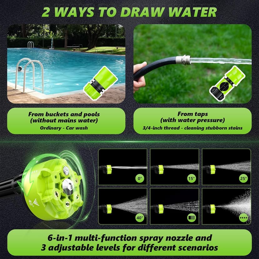 Cordless Pressure Washer, 1070PSI Portable Power Washer with 2 x 3.0Ah Battery, 6-in-1 Nozzle, 3 Speed Adjustment LCD Touch Screen, Handheld High-Pressure Electric Washer for Car/Fence/Floor/Patio