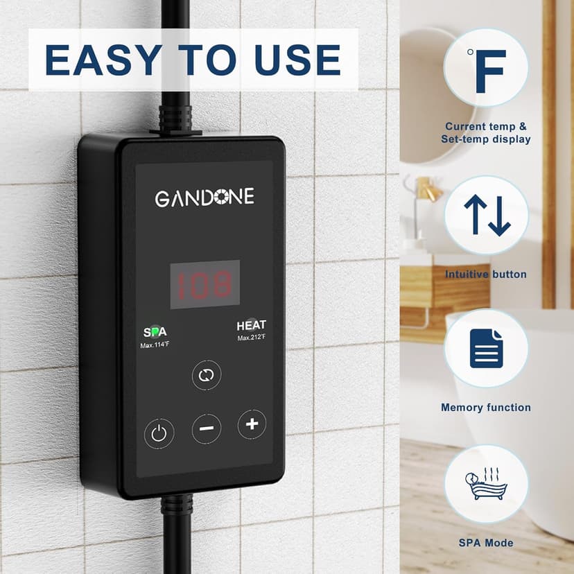 Dual Spa Water Heater, Portable Hot Tub Immersion Water Heater Cast Aluminum Submergible mit Temperature Sensor and Digital Display for Bathtub