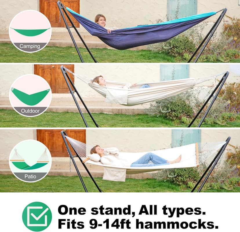 Universal 2 Person Hammock Stand Only, 600 lbs Capacity, Adjustable Heavy Duty Powder-Coated Steel Stand, Multi-Use, Fits 9ft to 14ft Hammocks, XXL Size (Black)