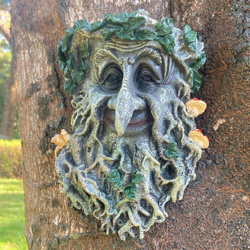 Tree Face Sculpture, Flower Planter Pot Hand-Painted Greenman Tree Face Garden Decoration for and Home Décor