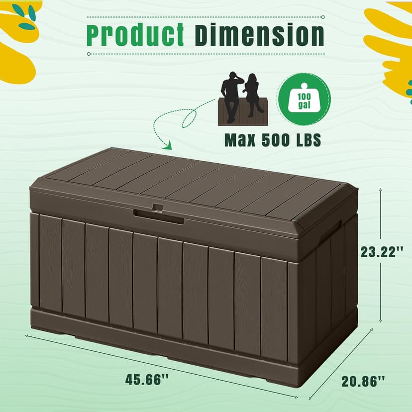 Greesum 82 Gallon Resin Deck Box Large Outdoor Storage for Patio Furniture, Garden Tools, Pool Supplies, Weatherproof and UV Resistant, Lockable, Dark Brown