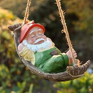 TERESA'S COLLECTIONS Green Garden Gnome Statues for Garden Decor, Resin Hanging Decorations for Outdoor, Tree Ornaments Figurines for Outside Stump Lawn Patio, Gifts for Mom Women and Man, 8"