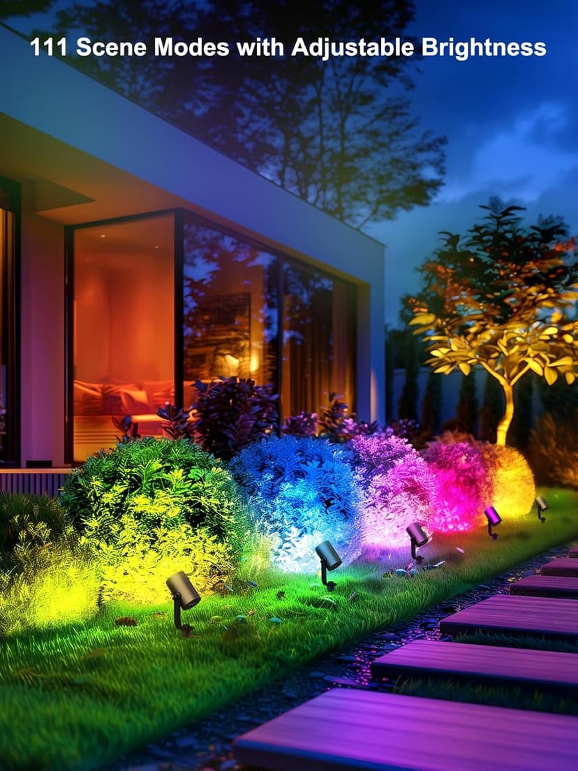 Smart Landscape Spotlights, 4 Pack RGBW Pathway Lights, 2000LM Dimmable, IP65 Waterproof, Compatible with Alexa, Outdoor Decoration
