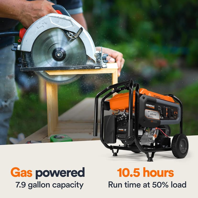 Generac 8,000-Watt Gas-Powered Portable Generator - Electric Start with COsense - PowerRush Advanced Technology - Reliable Power for Emergencies, Recreation, Home - 49 State Compliant - Orange/Black