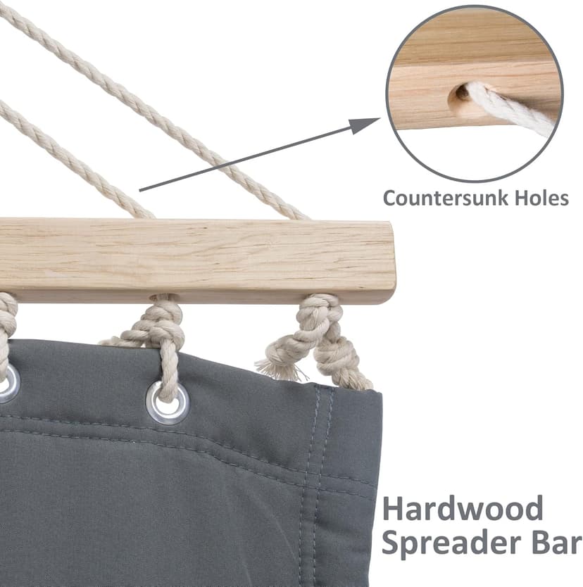 SUNCREAT Portable Tree Hammock with Hardwood Spreader Bar, Extra Large Soft Pillow, Heavy Duty 2 Person Hammock for Indoor, Outdoor, Gray