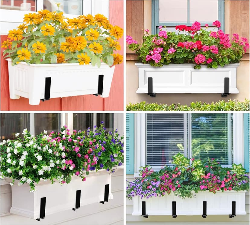 Y&M 2 Pack Adjustable Planter Box Brackets (6 to 12.5 in), Universal Window Box Brackets, Heavy Duty Iron Flower Box Wall Mounting Hooks for Balcony, Fences, Patio, and Garden - Black