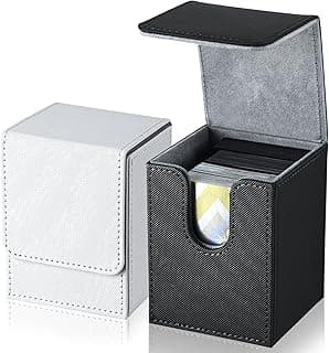 Weewooday 2 Boxes Leather Deck Card Boxes Large Size Fit 100 Plus Sleeved Cards Deck Game for Collectible Playing Compatible with Mtg Tcg(Vertical,White, Black)