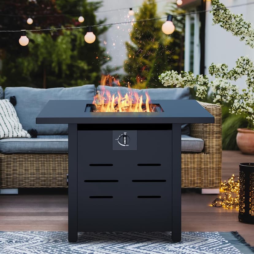 Vongrasig 30" Gas Fire Pit, 50,000 BTU Steel Propane Fire Pit Table for Outdoor Outside, Outside Patio Deck and Garden, CSA Certified Fire Table with Lid and Lava Rock