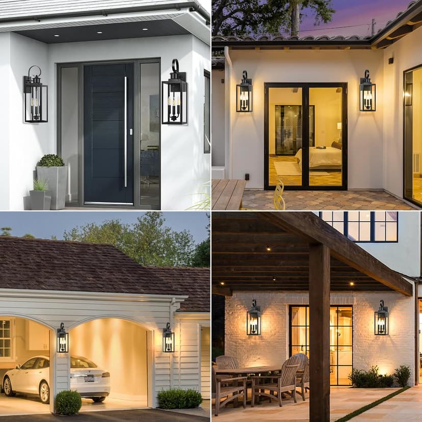 Outdoor Wall Light Fixture, 3-Light 19” Large Waterproof Outside Wall Mounted Sconce Light Fixture with Clear Glass Shade, Black Anti-Rust Exterior Wall Lantern for House, Front Porch, Garage