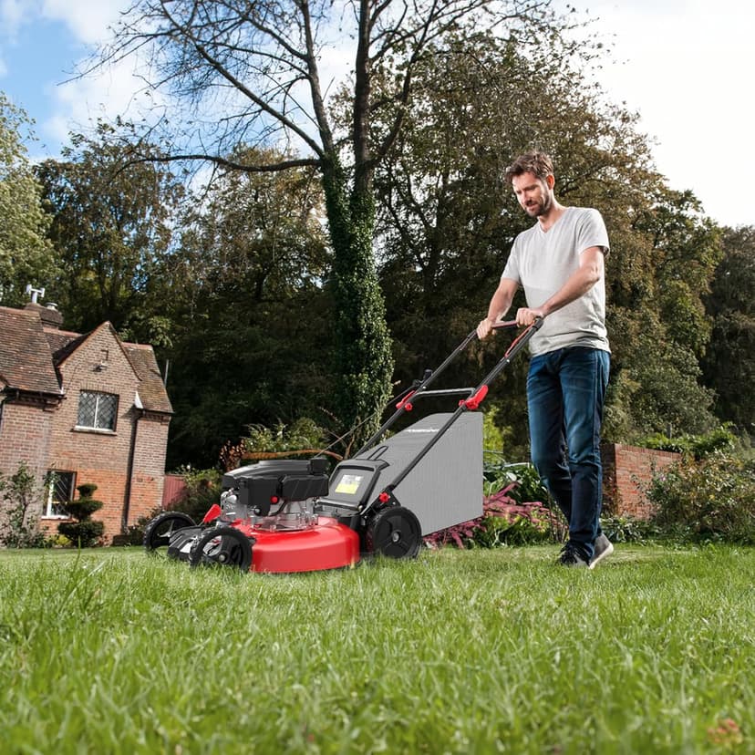 PowerSmart Gas Lawn Mower 21-inch with 144cc OHV Engine 3-in-1 Push Mower with Bagging, Mulching, Side-Discharge, 6-Position Height Adjustment