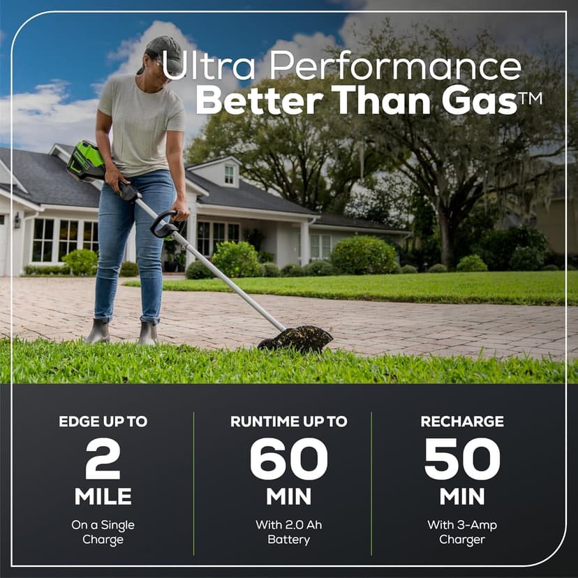 Greenworks 60V 8" Brushless Cordless Edger, 2.0 Ah Battery and Charger Included