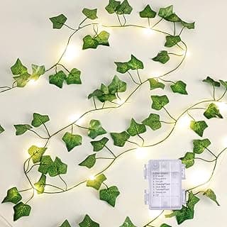 2 Pack 6.56FT Vines with Lights, Fake Ivy String Lights Battery Operated, 20 LEDs Green Leaf Lights with 8 Modes, Artificial Vines with Fairy Lights for Bedroom Wall Garden Party Decor