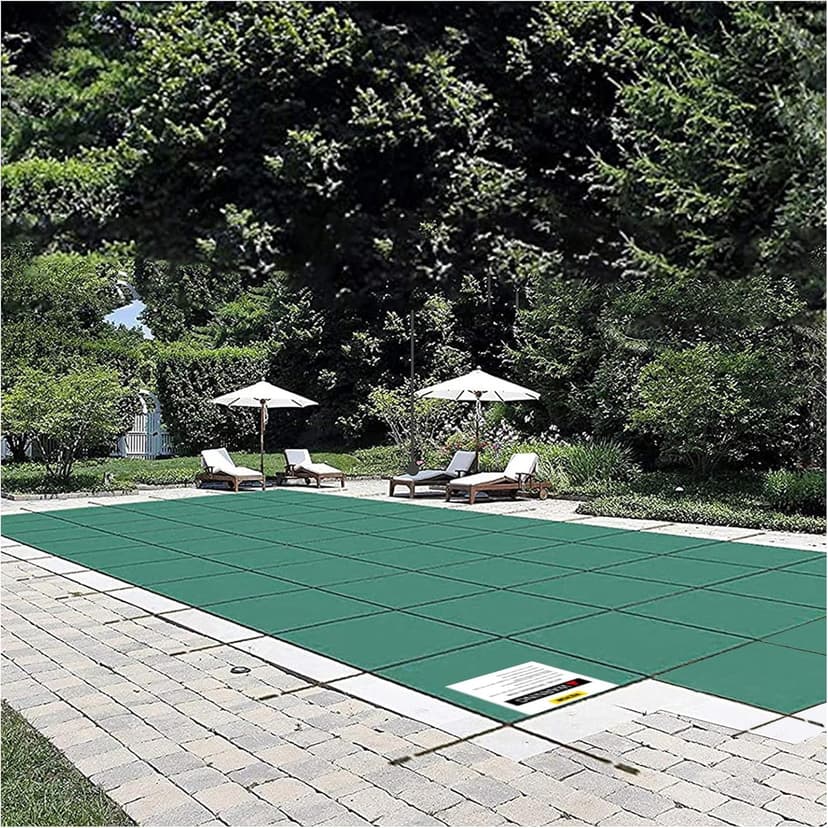 VEVOR Inground Pool Safety Cover 18' x 36' Rectangle with 4x8ft Center End Step, Safety Pool Covers Green Mesh, 15-Year Warranty, Triple Stitched, MAX Strength Winter Safety Cover for Children & Pets