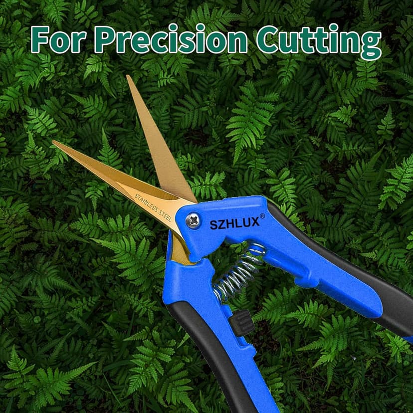 SZHLUX 6.5 Inch Gardening Scissors Hand Pruner Pruning Shears with Titanium Coated Curved Precision Blades 1-Pack