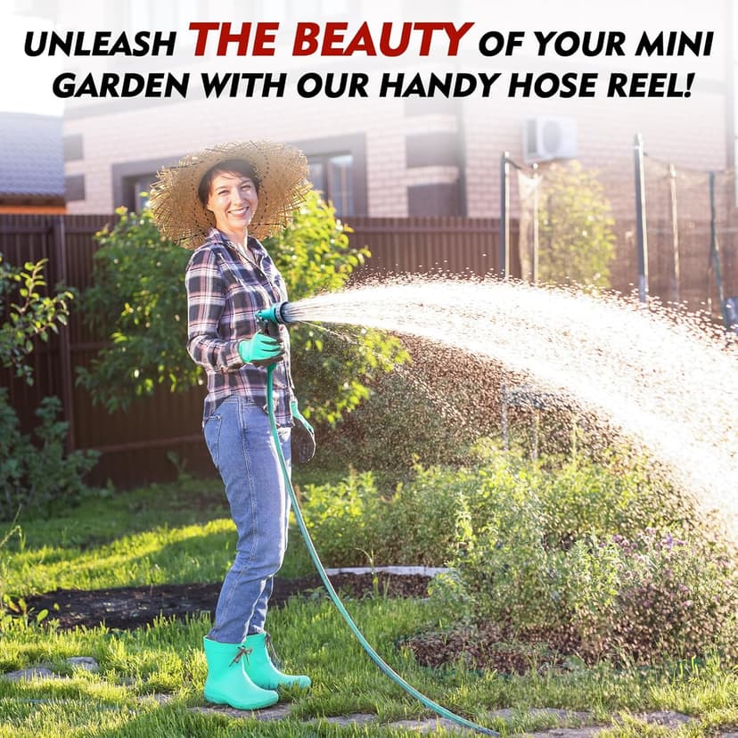 50FT Retractable Garden Hose Reel, Lightweight & Portable Hose Reel with 6 Patterns Spray Nozzle, Suitable for US Standard Hose Connection, Great for Patio Watering