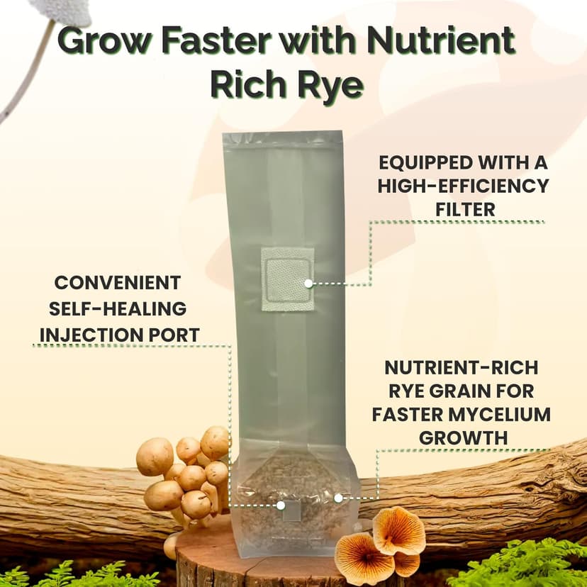 Mushroom Growing Kit with Injection Ports | Sterilized Rye Grain | Magic Indoor Grow Bags for Mushrooms | Home Cultivation Supplies | Without Spores | 1 Pound (6 Pack)