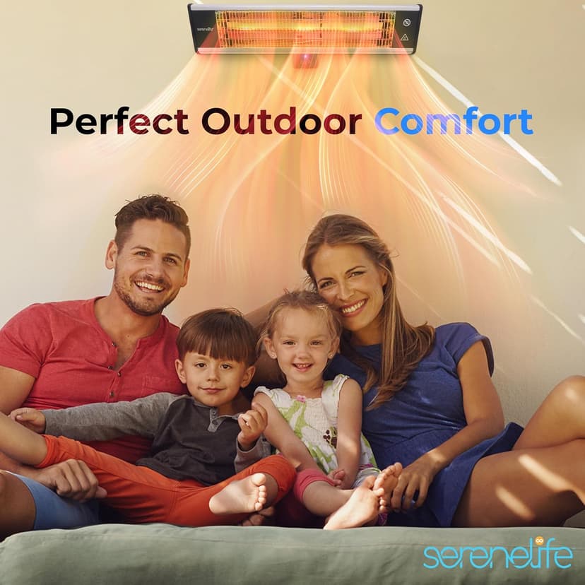 SereneLife Infrared Patio Heater, Wall-Mounted Electric Heater with Remote Control, 1500W, IP65 Approved, Odorless, Indoor/Outdoor for Patio, Restaurant, Backyard, Garage, Decks