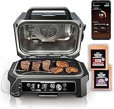Ninja OG951 Woodfire Pro Connect Premium XL Outdoor Grill & Smoker, Bluetooth, App Enabled, 7-in-1 Master Grill, BBQ Smoker, Outdoor Air Fryer, Woodfire Technology, 2 Built-In Thermometers, Black