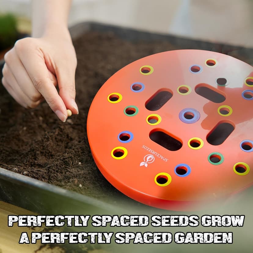 Round Seed Planting Template by Spaceurseeds – Patented Color-Coded Garden Spacing Tool Kit with Seed & Seedling Spacer, Dibber with Seed Spoon & Laminated Vegetable Growing Guide