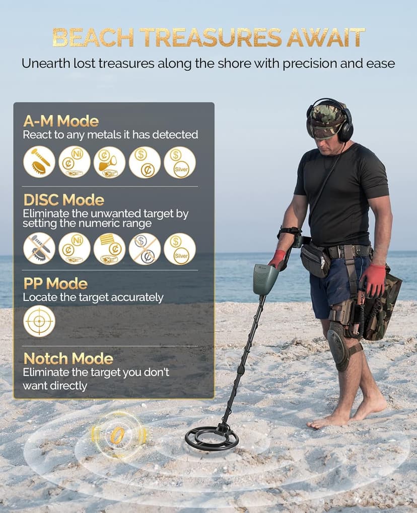 Metal Detector for Adults Professional - IP68 Waterproof Metal Detector, High Accuracy, A-M, Disc, Notch & Pinpoint Modes, Bigger LCD Display, 10” Waterproof Search Coil, New Advanced DSP Chip