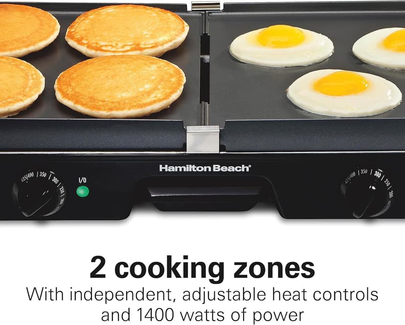 Hamilton Beach 3-in-1 Electric Indoor Grill + Griddle, 8-Serving, Reversible Nonstick Plates, 2 Cooking Zones with Adjustable Temperature (38546), Black