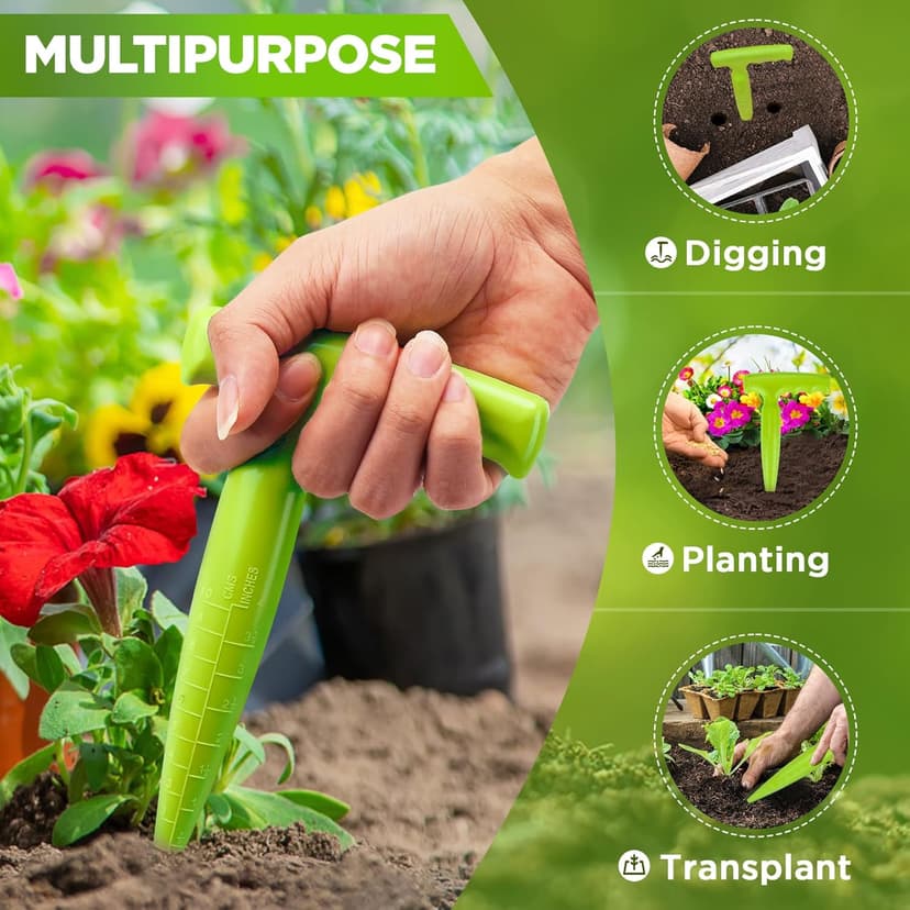 6.9 inch Bulb Planter Tool Plastic Sow Dibbler with Handle Garden Hand Dibber Garden Seed Tool for Sowing Seeds Planting Bulbs Digging (Light Green)